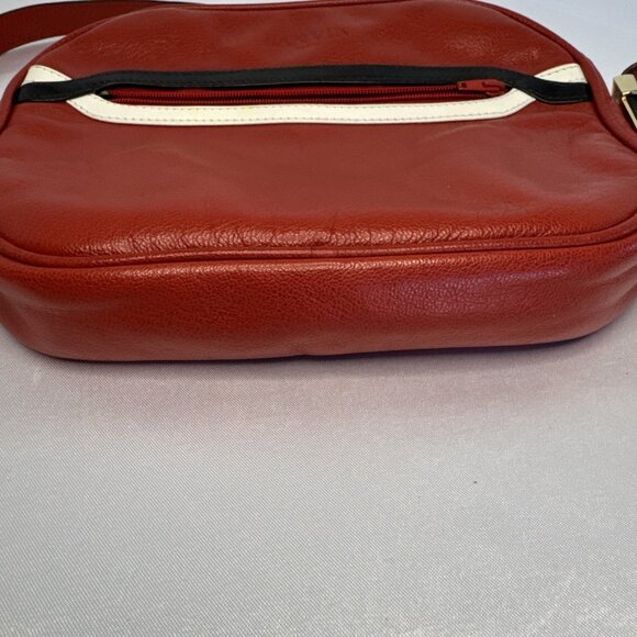 Lanvin Paris Red Leather Crossbody Bag With Black & White Trim - Picture 11 of 12